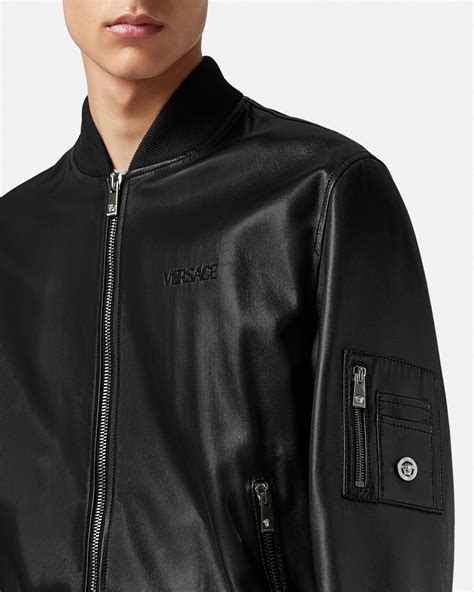 versace painted leather jacker|Versace leather bomber jacket.